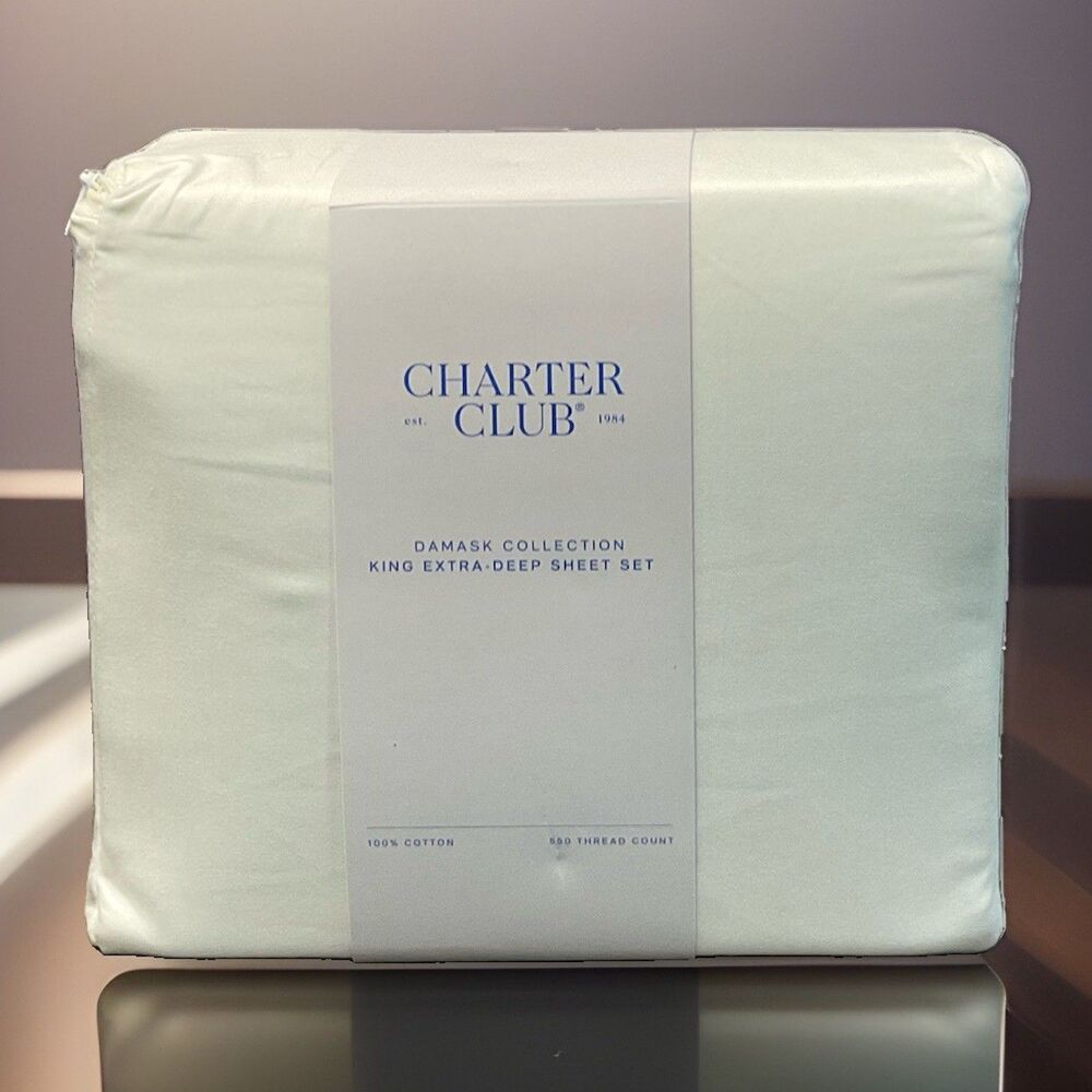 Charter Club Damask Collection King Extra Deep Sheet Set 550 Tr C 100% Cotton